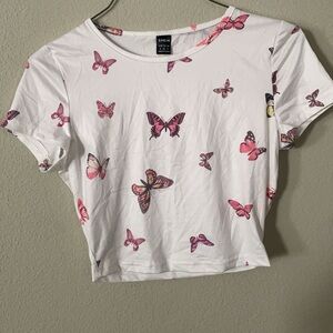 SHEIN White Butterfly Print Women's Top